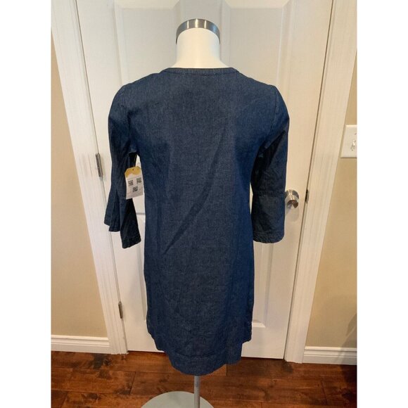 Draper James Blue Chambray Ruffle Shirt Dress W/ Ruffle Front Dress, Size 0, NWT - Picture 5 of 6